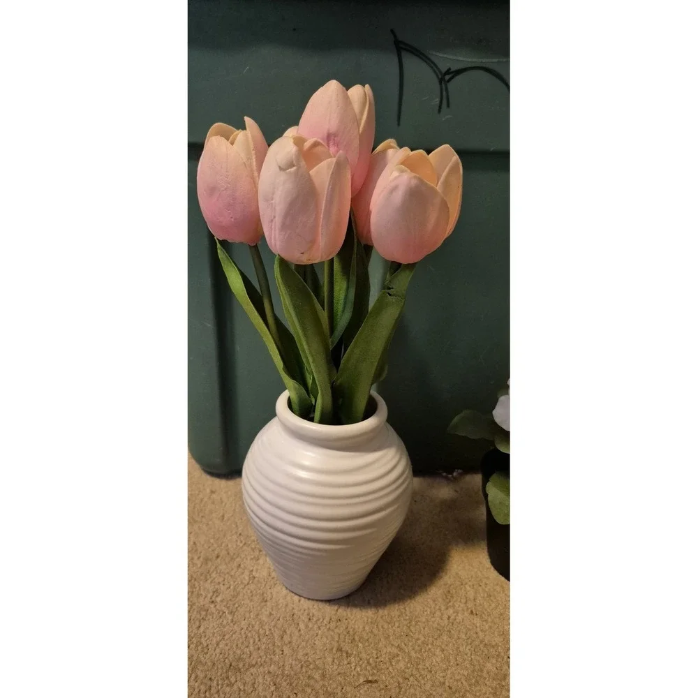 Artificial Tulips in Vase + Potted Flowers Decor Set Home Decor